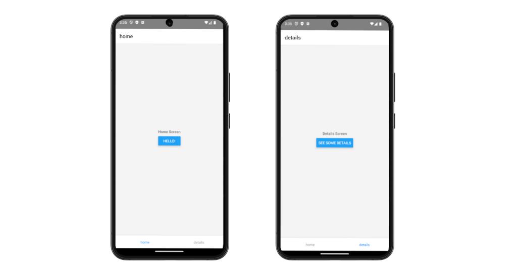 Two phones with a simple navigation screen