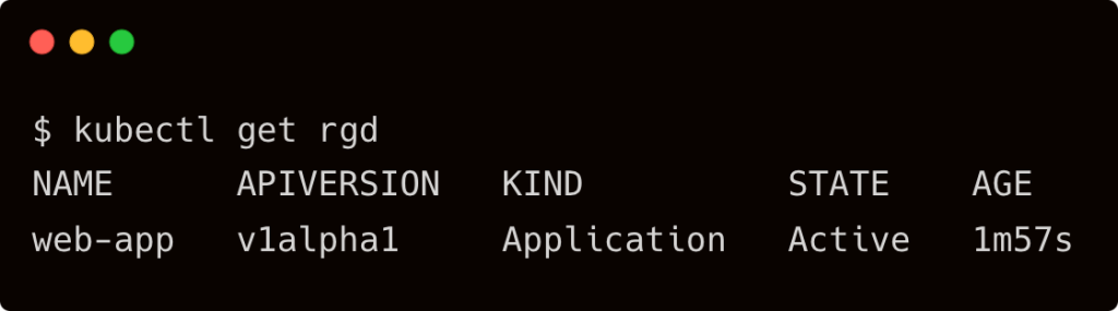 kubectl get rgd command.