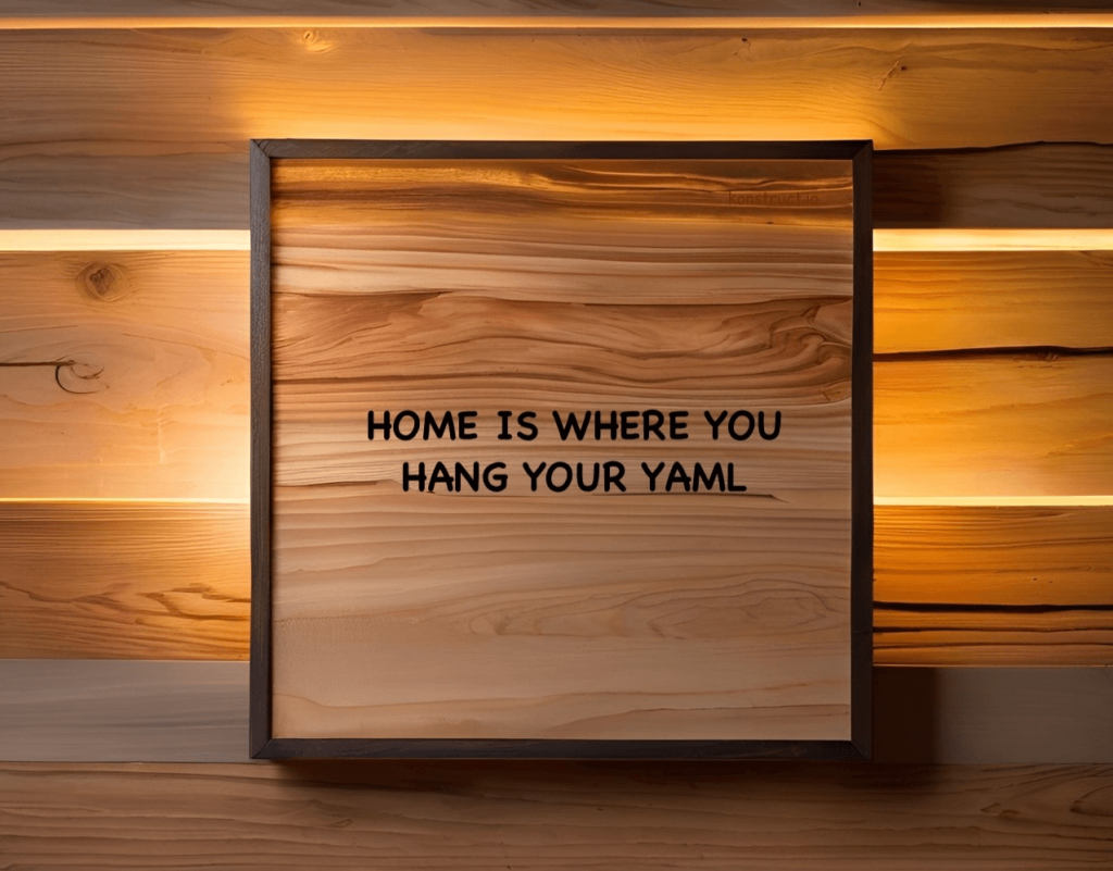 Sign saying "Home is where you hang your YAML."