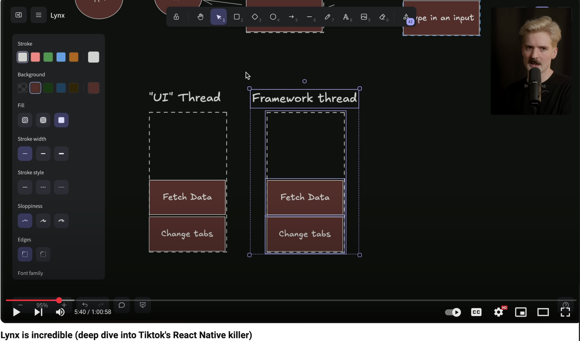 YouTube JavaScript Influencer Theo Browne demonstrates the two threads in Lynx: The UI thread and the framework thread.