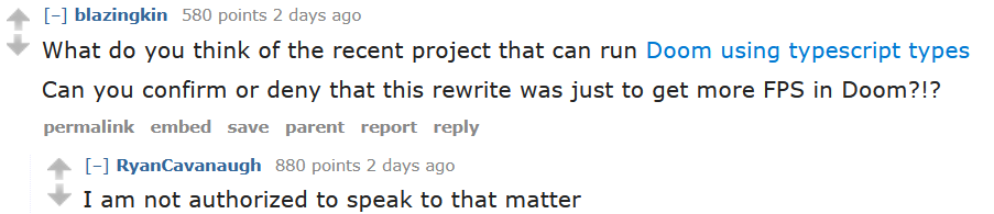 Microsoft's Ryan Cavanaugh jokes about TypeScript rewrite on Reddit (March 13 2025)